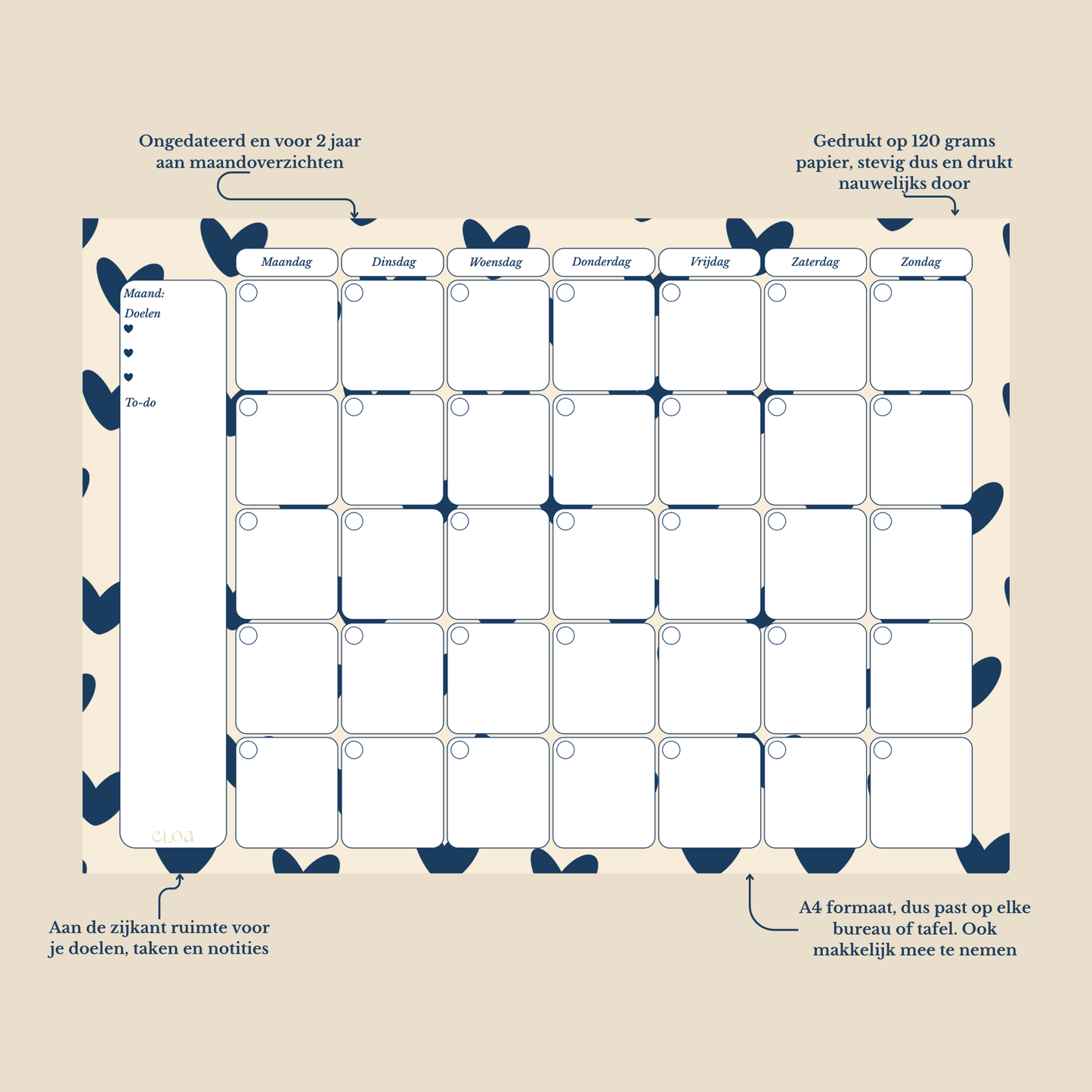 Bureau Maandplanner Doelen & Overzicht A4