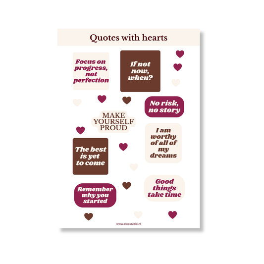 Stickervel Quotes with hearts| verschillende kleuren