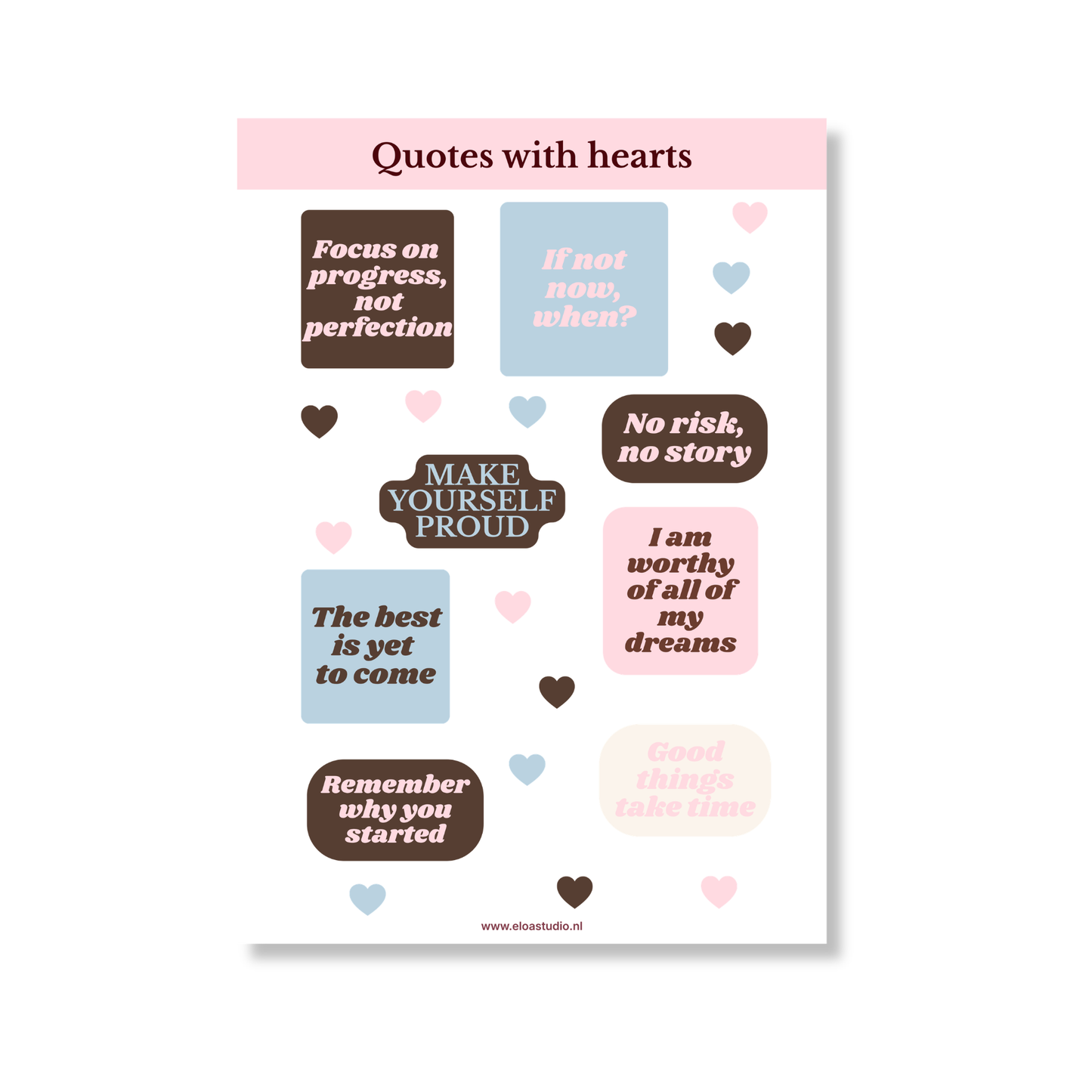 Stickervel Quotes with hearts| verschillende kleuren